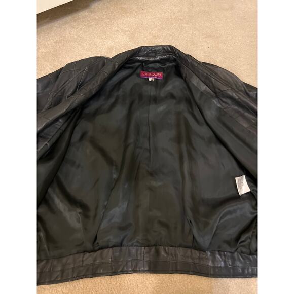 80s Vintage Black Patch Leather Coat Oversized Size Medium Y2K 90s Rare Find - Picture 11 of 11